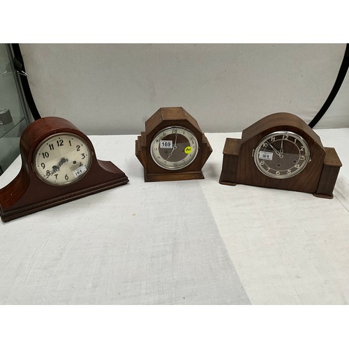 169 - ART DECO MANTLE CLOCK KEY AND PENDULUM, WALNUT VENEERED WEST MINISTER CHIMES MANTLE CLOCK PENDULUM N... 