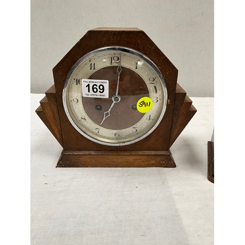 169 - ART DECO MANTLE CLOCK KEY AND PENDULUM, WALNUT VENEERED WEST MINISTER CHIMES MANTLE CLOCK PENDULUM N... 