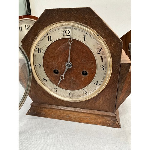 169 - ART DECO MANTLE CLOCK KEY AND PENDULUM, WALNUT VENEERED WEST MINISTER CHIMES MANTLE CLOCK PENDULUM N... 