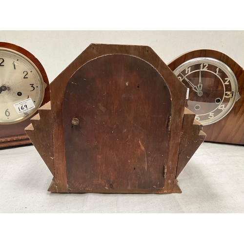 169 - ART DECO MANTLE CLOCK KEY AND PENDULUM, WALNUT VENEERED WEST MINISTER CHIMES MANTLE CLOCK PENDULUM N... 