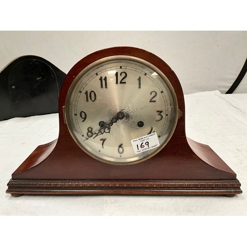 169 - ART DECO MANTLE CLOCK KEY AND PENDULUM, WALNUT VENEERED WEST MINISTER CHIMES MANTLE CLOCK PENDULUM N... 