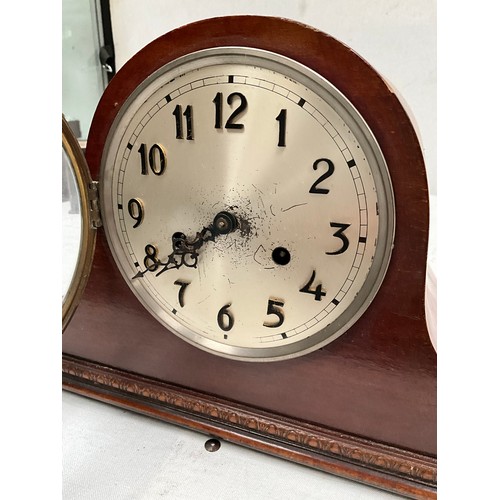 169 - ART DECO MANTLE CLOCK KEY AND PENDULUM, WALNUT VENEERED WEST MINISTER CHIMES MANTLE CLOCK PENDULUM N... 