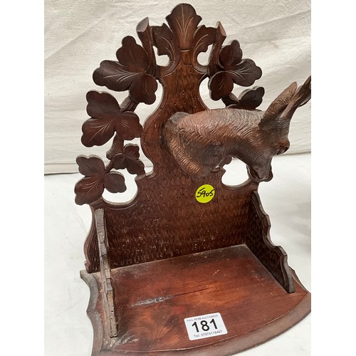 181 - CARVED OAK STAGS HEAD WALL SHELF AND A CORNER SHELF