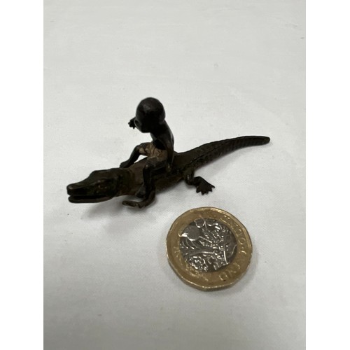 187 - COLD PAINTED BRONZE OF SMALL PROPORTIONS (BOY ON CROCODILE) W3”