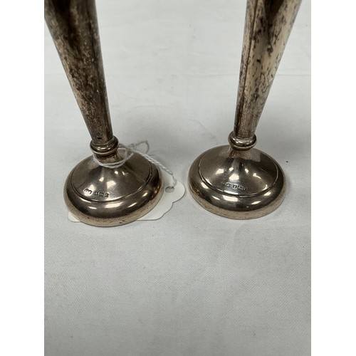 188 - PAIR OF HALLMARKED SILVER POSY VASES A/F H5” AND 2 SILVER TOPPED CREUTS