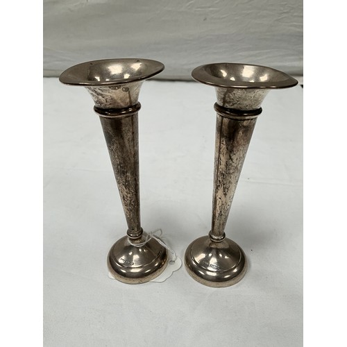 188 - PAIR OF HALLMARKED SILVER POSY VASES A/F H5” AND 2 SILVER TOPPED CREUTS