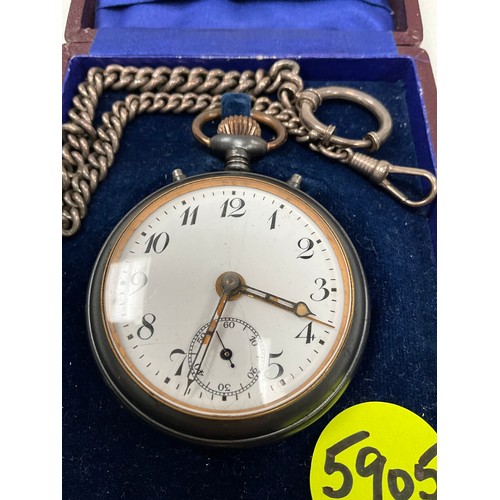 194 - WERNER JOS ESSER SWISS POCKET WATCH AND CHAIN IN ORIGINAL CASE