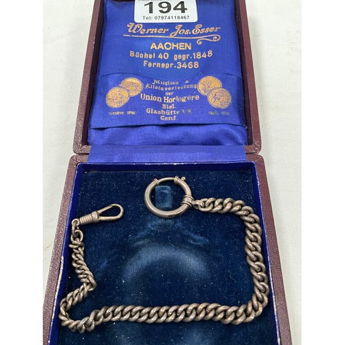 194 - WERNER JOS ESSER SWISS POCKET WATCH AND CHAIN IN ORIGINAL CASE