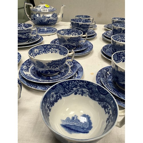 203 - COPELAND SPODE BLUE AND WHITE TEA WARE TO INCLUDE TEAPOT ON STAND, TRIO’S  (37 PIECES)