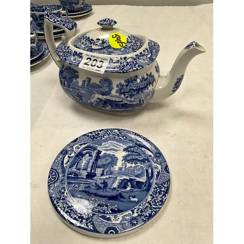 203 - COPELAND SPODE BLUE AND WHITE TEA WARE TO INCLUDE TEAPOT ON STAND, TRIO’S  (37 PIECES)