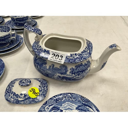 203 - COPELAND SPODE BLUE AND WHITE TEA WARE TO INCLUDE TEAPOT ON STAND, TRIO’S  (37 PIECES)