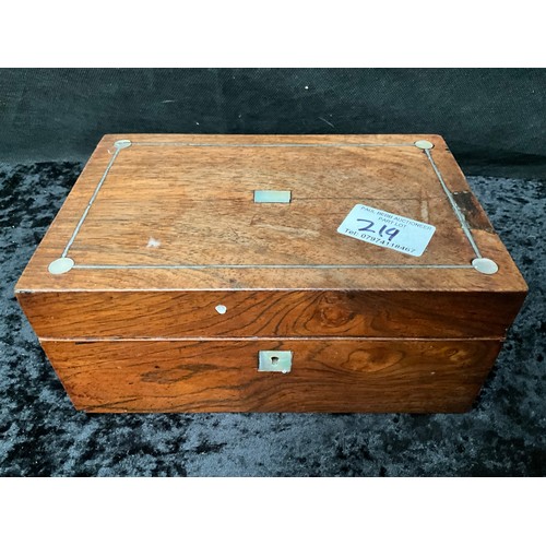 219 - COLLECTION OF WOODEN ITEMS TO INCLUDE VICTORIAN JEWELLERY BOX,FRIUT BOWL,SERRENTO INLAID CIGARETTE B... 