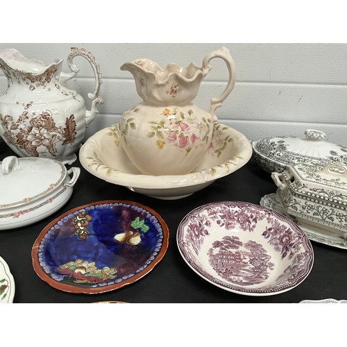 236 - 2 BOXES OF VICTORIAN AND LATER CHINA TO INCLUDE WASH JUGS,FRIUT BOWL,TUREENS ETC A/F