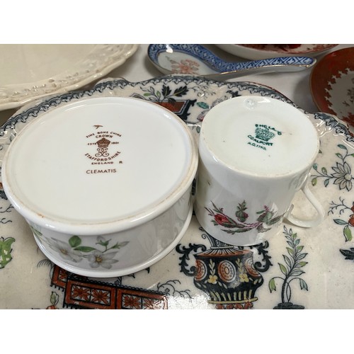 240 - BOX OF VICTORIAN AND LATER ORIENTAL CHINA ETC TO INCLUDE TEA SET,VASES,TEMPLE JAR ETC