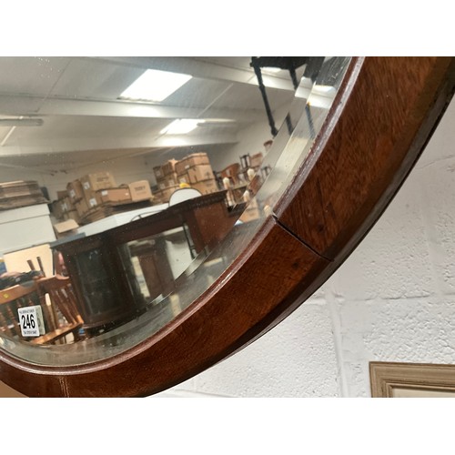 246 - VINTAGE OVAL MAHOGANY FRAMED WALL MIRROR A/F  30” x 22”