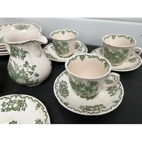 250 - GREEN PATTERNED MASONS DINNER AND TEA SERVICE 36PCE,S