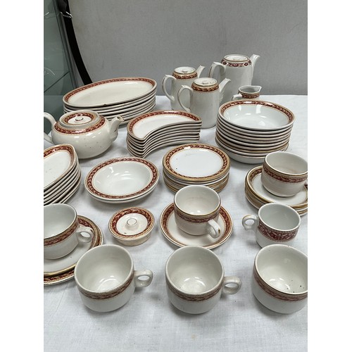 252 - SIXTY FOUR PIECES OF CHURCHILL CATERING CHINA DINNER AND TEA WARE - SEVERAL PIECES A/F