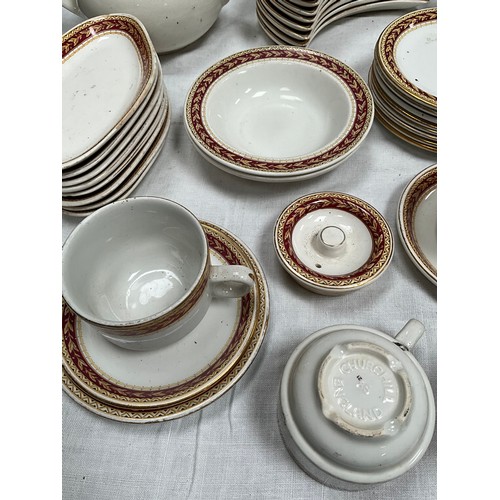 252 - SIXTY FOUR PIECES OF CHURCHILL CATERING CHINA DINNER AND TEA WARE - SEVERAL PIECES A/F