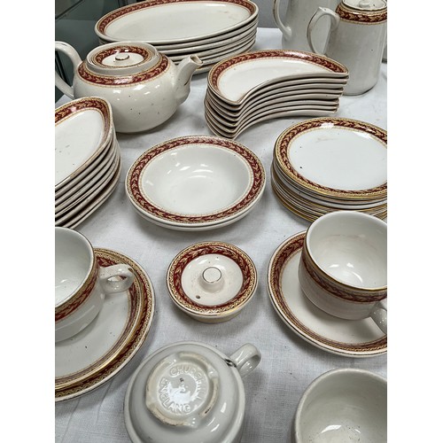 252 - SIXTY FOUR PIECES OF CHURCHILL CATERING CHINA DINNER AND TEA WARE - SEVERAL PIECES A/F