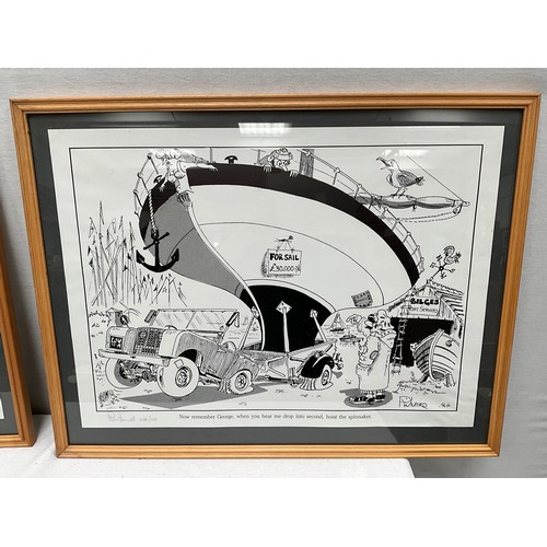 258 - 5 FRAMED LIMITED EDITION NOVELTY AUTOMOBILE PRINTS BY 
P WILFORD (LARGEST 23” x 17”)