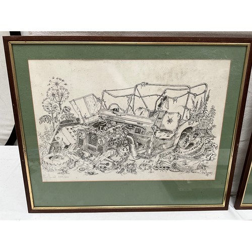 258 - 5 FRAMED LIMITED EDITION NOVELTY AUTOMOBILE PRINTS BY 
P WILFORD (LARGEST 23” x 17”)