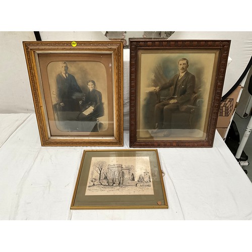 268 - VINTAGE FRAMED PICTURES AND CIRCULAR MIRROR