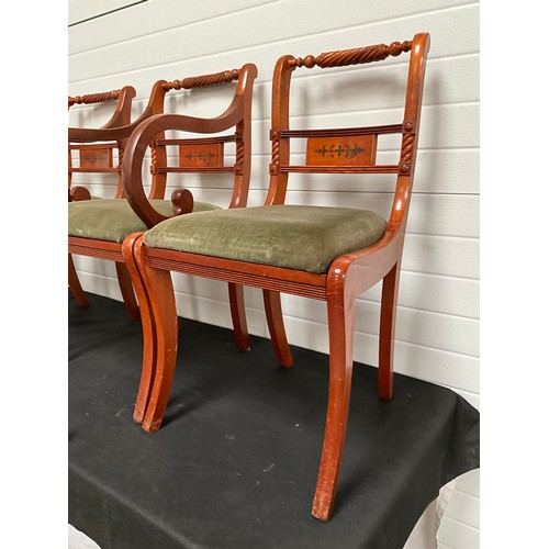 284 - 6 MAHOGANY REPRODUCTION REGENCY STYLE DINING CHAIRS WITH UPHOLSTERED SEATS TO INCLUDE 2 CARVERS AND ... 