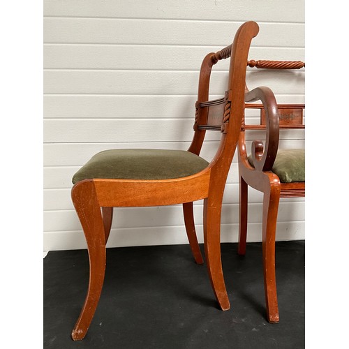 284 - 6 MAHOGANY REPRODUCTION REGENCY STYLE DINING CHAIRS WITH UPHOLSTERED SEATS TO INCLUDE 2 CARVERS AND ... 