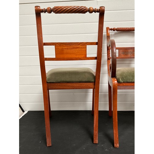 284 - 6 MAHOGANY REPRODUCTION REGENCY STYLE DINING CHAIRS WITH UPHOLSTERED SEATS TO INCLUDE 2 CARVERS AND ... 