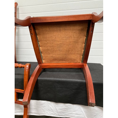 284 - 6 MAHOGANY REPRODUCTION REGENCY STYLE DINING CHAIRS WITH UPHOLSTERED SEATS TO INCLUDE 2 CARVERS AND ... 