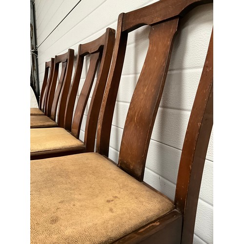 285 - 4 VINTAGE DINING CHAIRS ON CABRIOLE FRONT LEGS WITH UPHOLSTERED SEATS