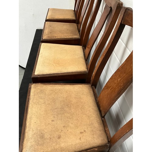 285 - 4 VINTAGE DINING CHAIRS ON CABRIOLE FRONT LEGS WITH UPHOLSTERED SEATS