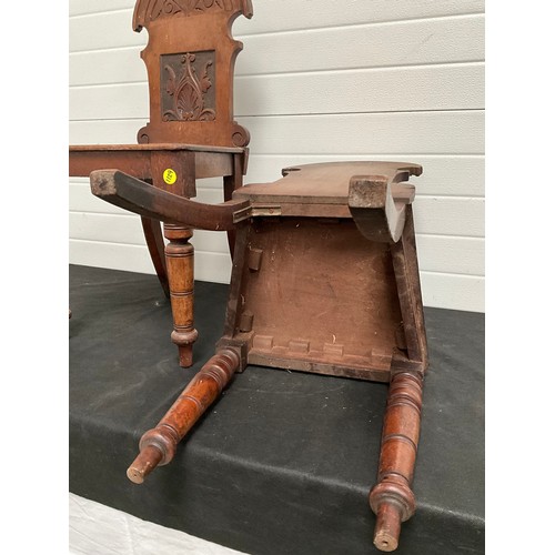 288 - PAIR OF EDWARDIAN MAHOGANY CARVED SHIELD BACK HALL CHAIRS.