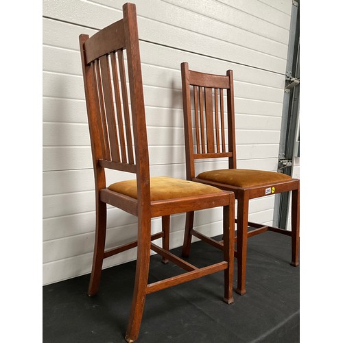 290 - PAIR OF GOLDEN OAK DINING CHAIRS WITH UPHOLSTERED SEATS