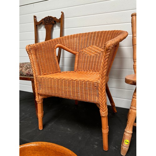 293 - EDWARDIAN DINING CHAIR WITH UPHOLSTERED SEAT,MODERN PINE KITCHEN CHAIR,WICKER WOVEN CHAIR AND VINTAG... 