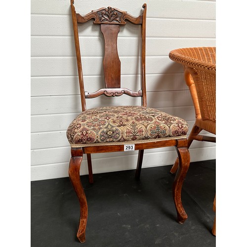 293 - EDWARDIAN DINING CHAIR WITH UPHOLSTERED SEAT,MODERN PINE KITCHEN CHAIR,WICKER WOVEN CHAIR AND VINTAG... 