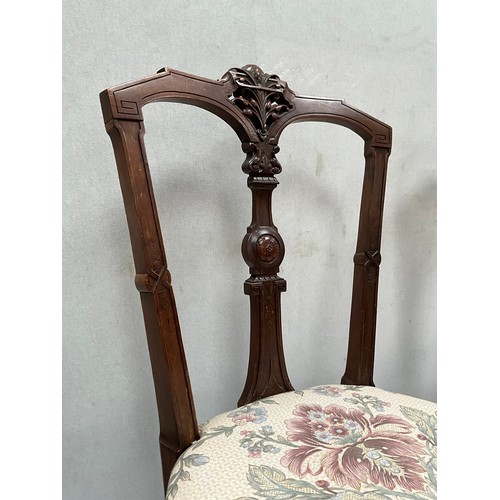 294 - PAIR OF VICTORIAN MAHOGANY BEDROOM CHAIRS WITH UPHOLSTERED SEAT