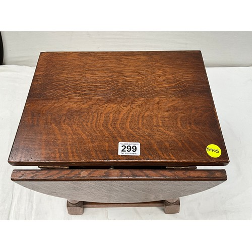 299 - REPRODUCTION OAK DROP LEAF LAMP TABLE 
H14” W27” D15”