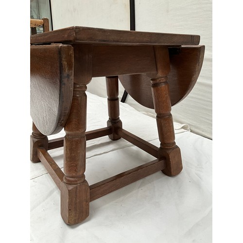 299 - REPRODUCTION OAK DROP LEAF LAMP TABLE 
H14” W27” D15”