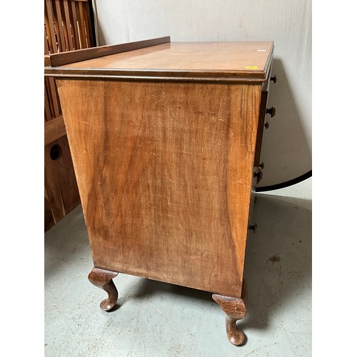 301 - VINTAGE WALNUT VENEERED 3 DRAWER BEDROOM CHEST ON CABRIOLE FEET  H34” W36” D20”