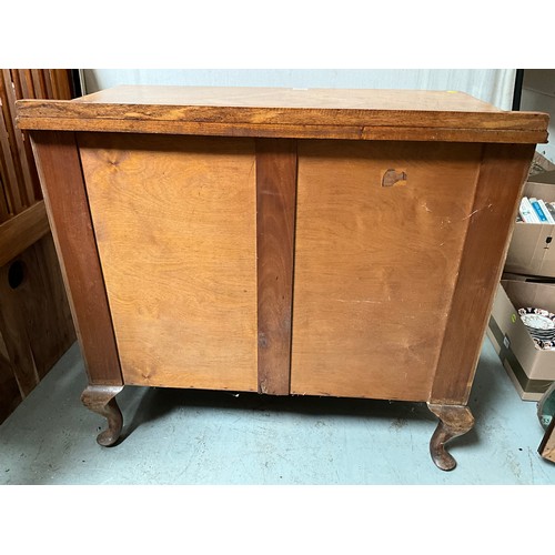 301 - VINTAGE WALNUT VENEERED 3 DRAWER BEDROOM CHEST ON CABRIOLE FEET  H34” W36” D20”