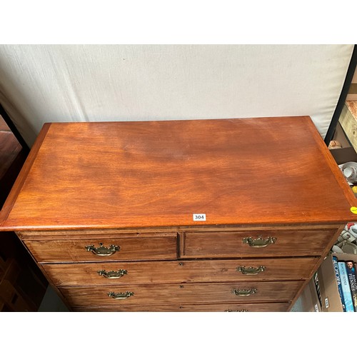 304 - VICTORIAN MAHOGANY BEDROOM CHEST,2 SHORT DRAWERS OVER 3 LONG DRAWERS H38” W45” D22”