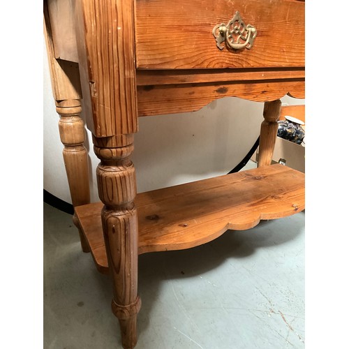 306 - VICTORIAN STRIPPED PINE WASHSTAND WITH MARBLE TOP AND TILED BACK  H41” W38” D20”