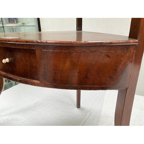 309 - GEORGIAN MAHOGANY CORNER WASHSTAND WITH GALLERY BACK ,SINGLE DRAWER ON SPLAYED LEGS H44” W24” D17”