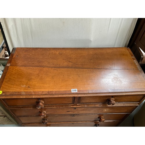 310 - GOERGIAN OAK WITH MAHOGANY CROSS BANDING BEDROOM CHEST WITH 2 SHORT DRAWERS AND 3 LONG DRAWERS ON BR... 