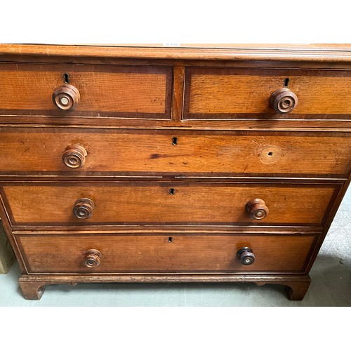 310 - GOERGIAN OAK WITH MAHOGANY CROSS BANDING BEDROOM CHEST WITH 2 SHORT DRAWERS AND 3 LONG DRAWERS ON BR... 