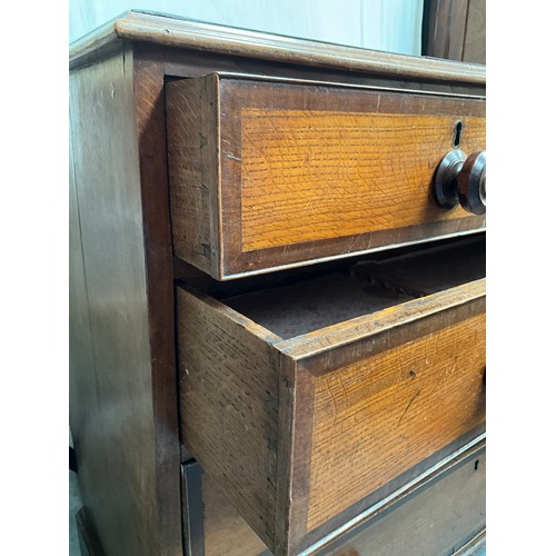 310 - GOERGIAN OAK WITH MAHOGANY CROSS BANDING BEDROOM CHEST WITH 2 SHORT DRAWERS AND 3 LONG DRAWERS ON BR... 