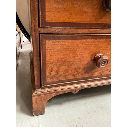 310 - GOERGIAN OAK WITH MAHOGANY CROSS BANDING BEDROOM CHEST WITH 2 SHORT DRAWERS AND 3 LONG DRAWERS ON BR... 