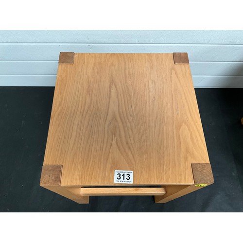 313 - MODERN LIGHT OAK LAMP TABLE H19” W14” D14”