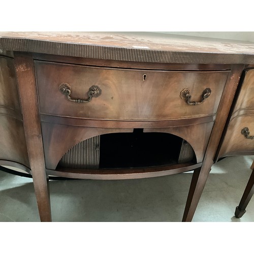 316 - REPRODUCTION MAHOGANY REGENCY STYLE BOW FRONT SIDEBOARD WITH CENTRAL DRAWER OVER CANTILEVER DOORS FL... 